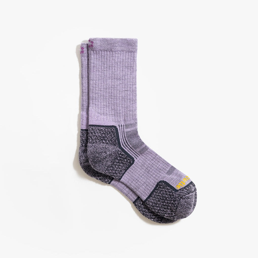 Women's lavender hiking sock with performance features shown