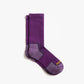 Women's violet hiking sock with performance features shown