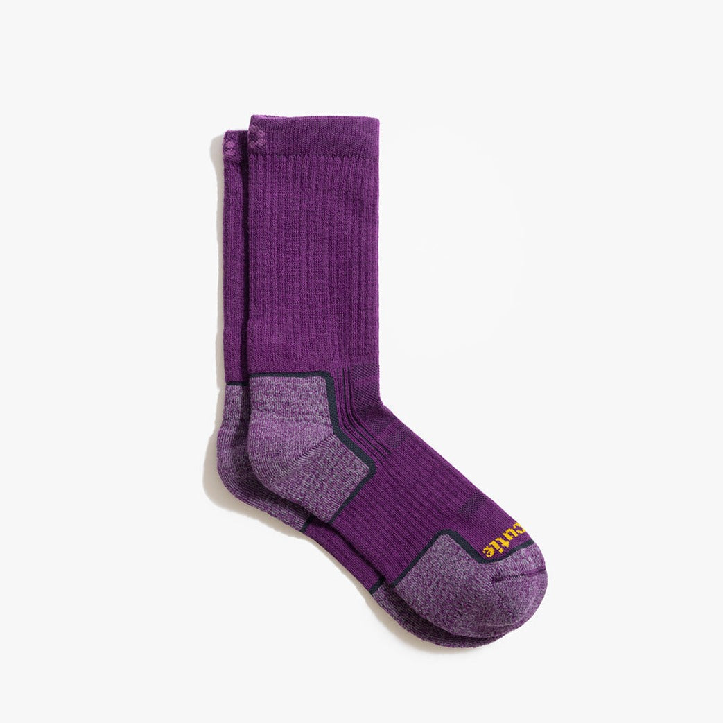 Women's violet hiking sock with performance features shown