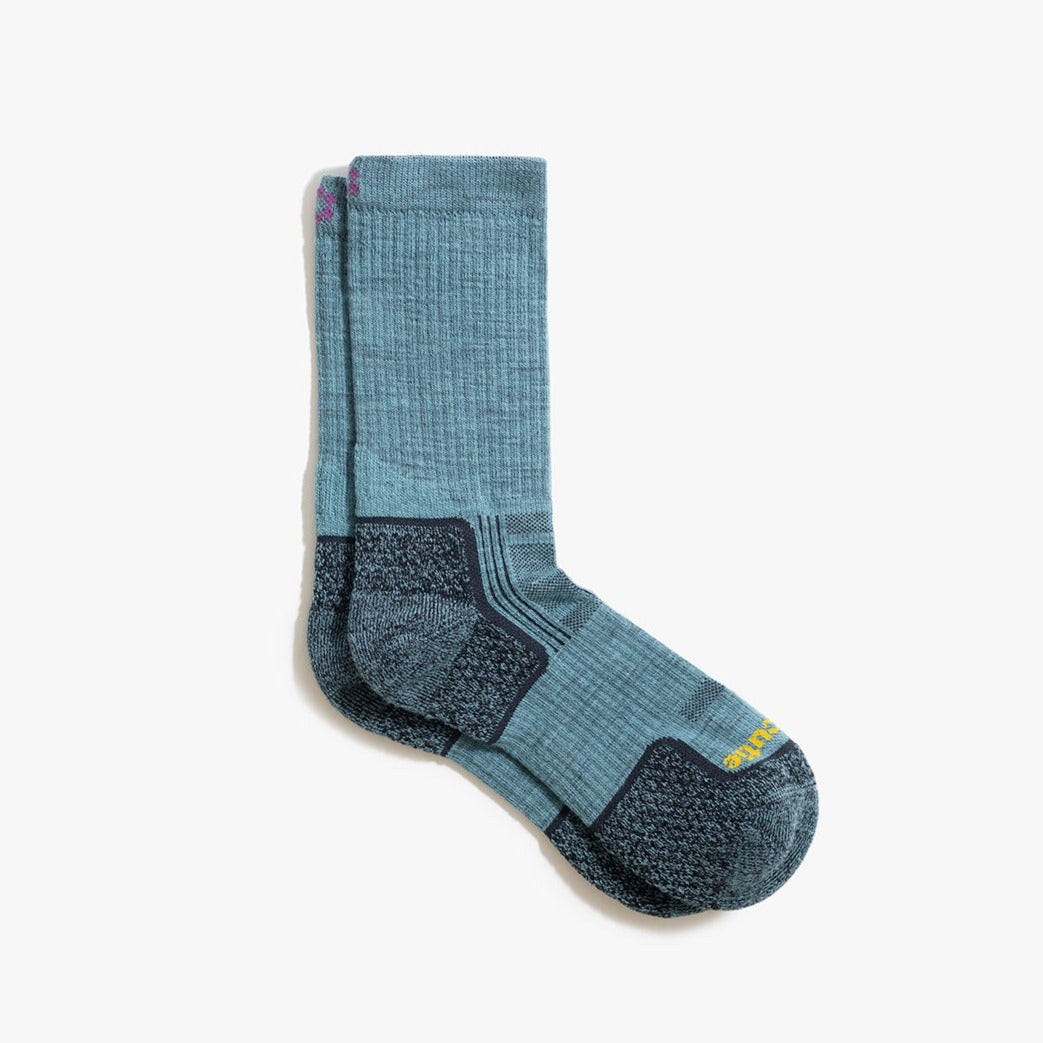 Women's blue haze hiking sock with performance features shown